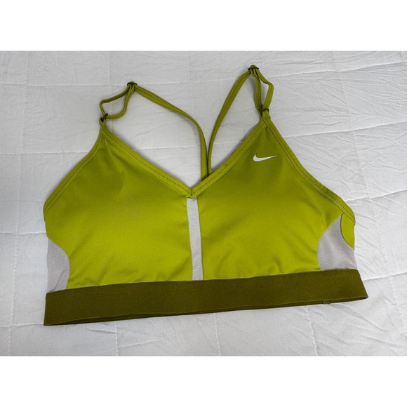 Nike Dri-Fit Sports Bra Medium Olive Green Activewear Workout Top - Picture 1 of 4